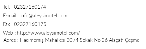 Aleysim Butik Otel telefon numaralar, faks, e-mail, posta adresi ve iletiim bilgileri